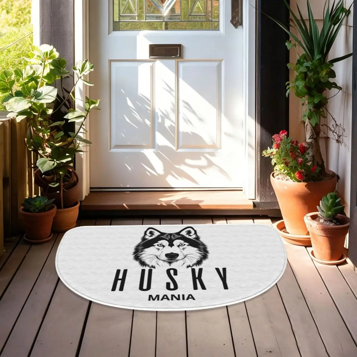 SIBERIAN HUSKY MANIA Soft Flannel Half Round Doormat Non Slip Bathroom Mat Absorbent Floor Carpet for Home Bedroom