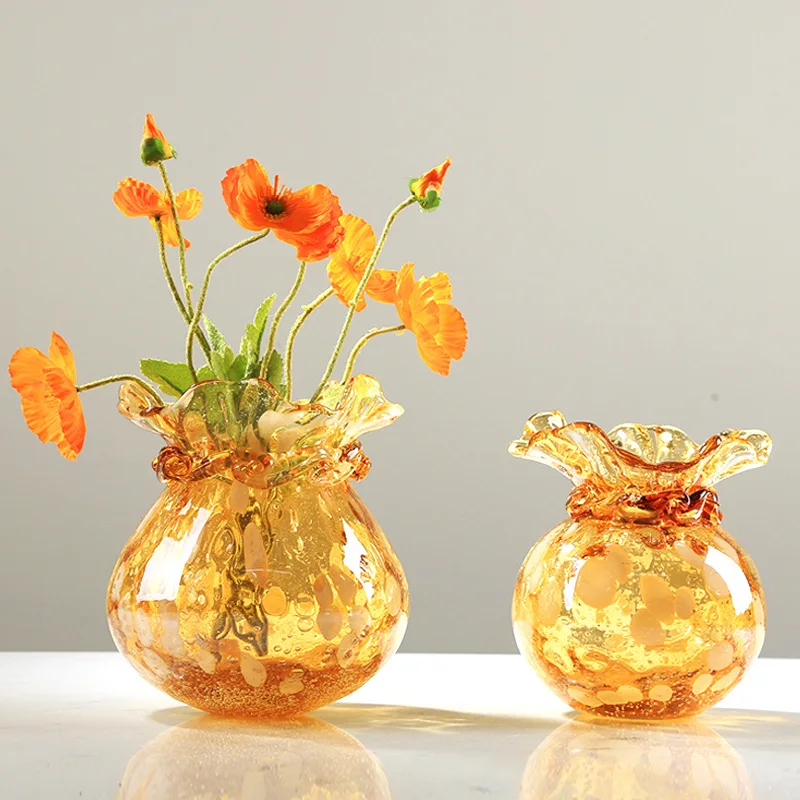 

Clear Glass Vase Bag Shape Colored Flower Vase Floral Arrangement Accessories Terrarium Room Decoration Accessories