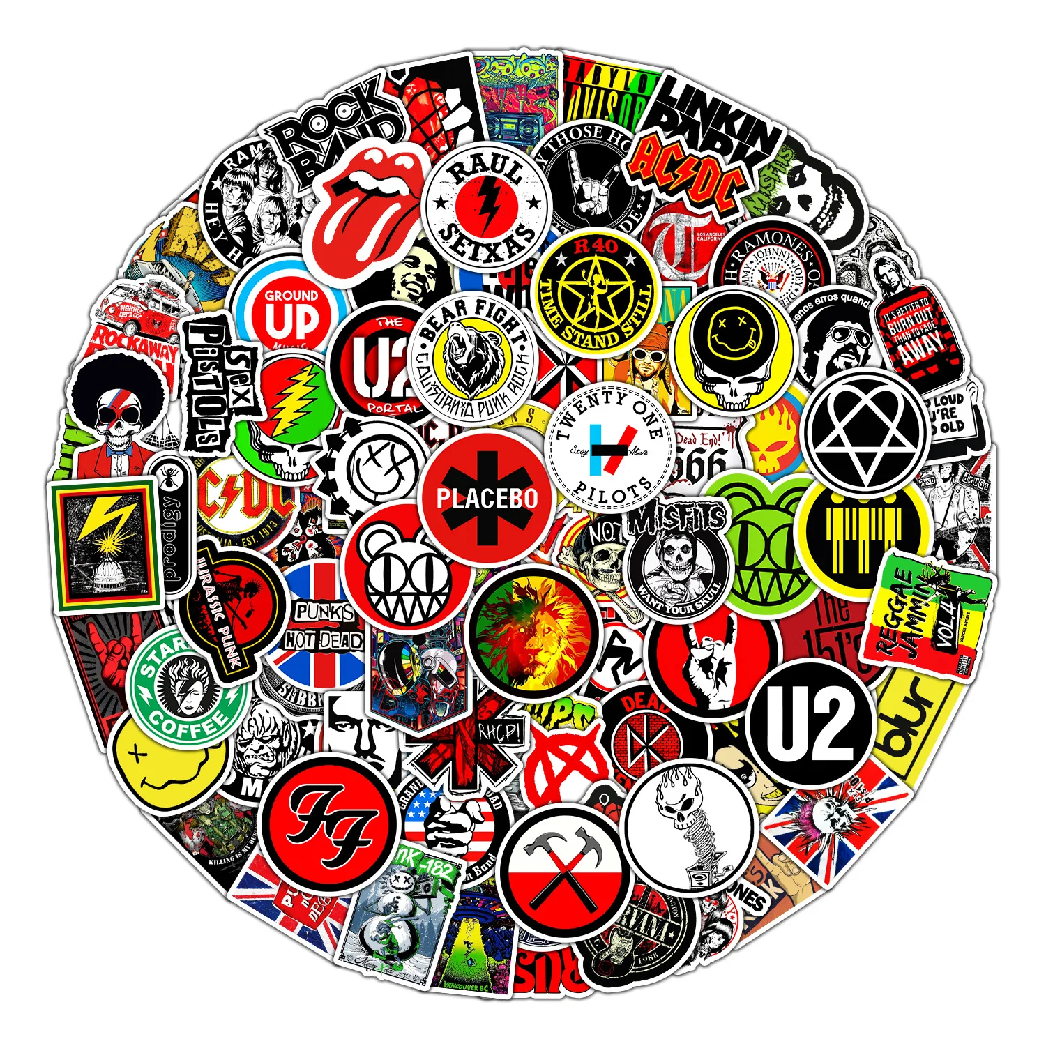 100Pcs Classic Rock Stickers DIY Stickers Scrapbooking Phone Luggage Skateboard Waterproof Decals