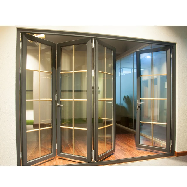 

New Door Bi-fold Shower Hurricane Impact Bi-Foiding Bellow Framed Double Glass Aluminium Anti-theft Door Aluminium Folding Door