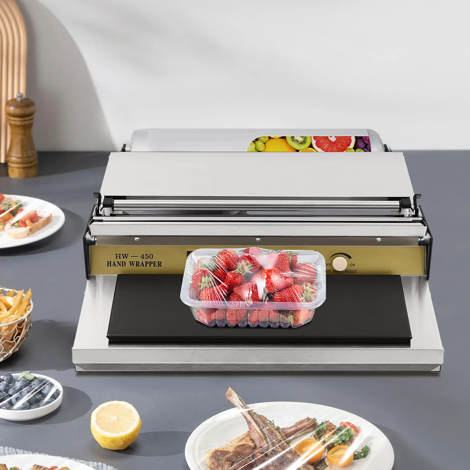 

Ширина машины для ручной упаковки, упаковка пленки для пищевых продуктов, нержавеющая сталь 304, 110 В, серебристый, желтый, напольный