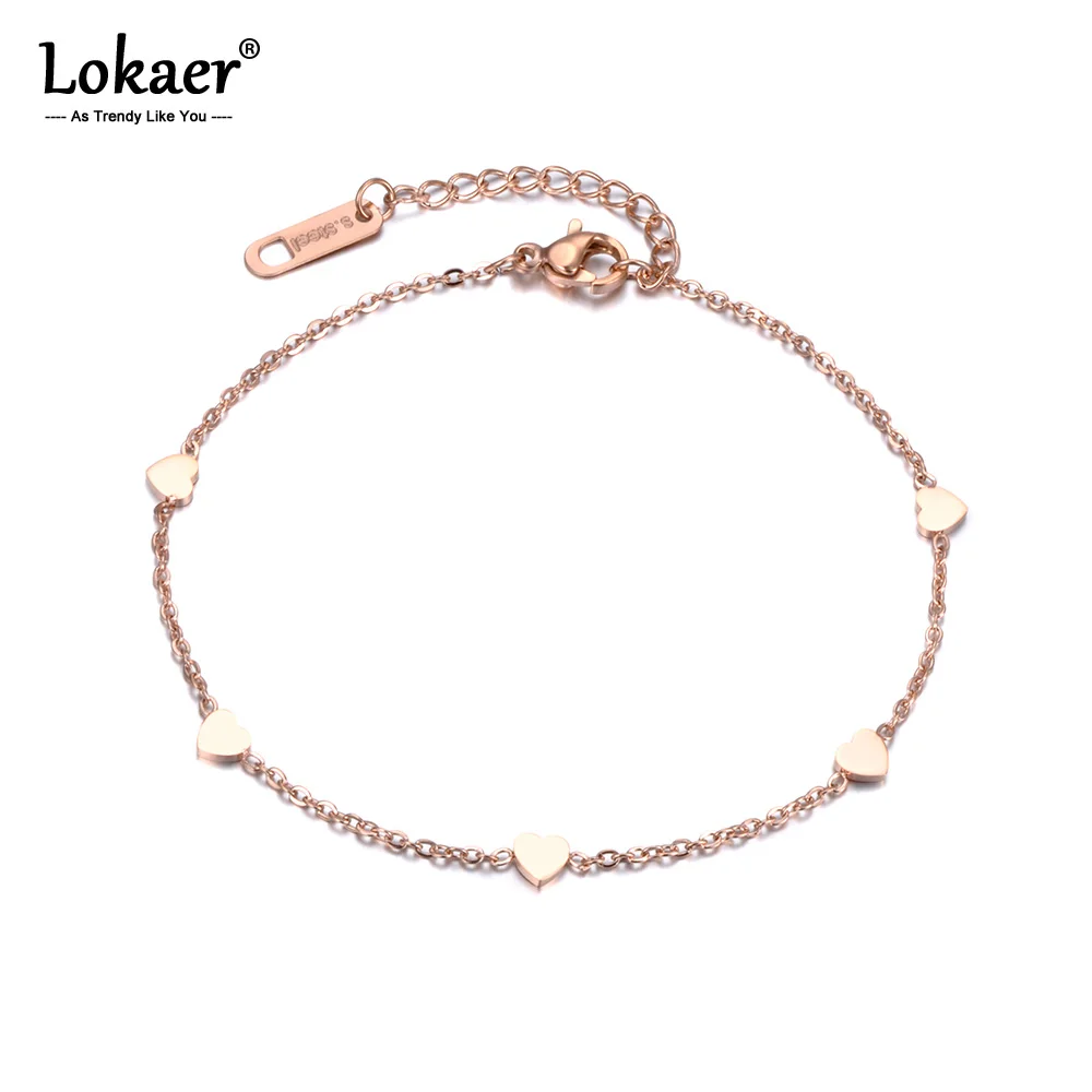 Lokaer Einfaches Design Herz-Armband Roségoldfarben Gliederkette Mini-Herzen Liebesarmband Süßer Stil Geschenk für Mädchen B18183