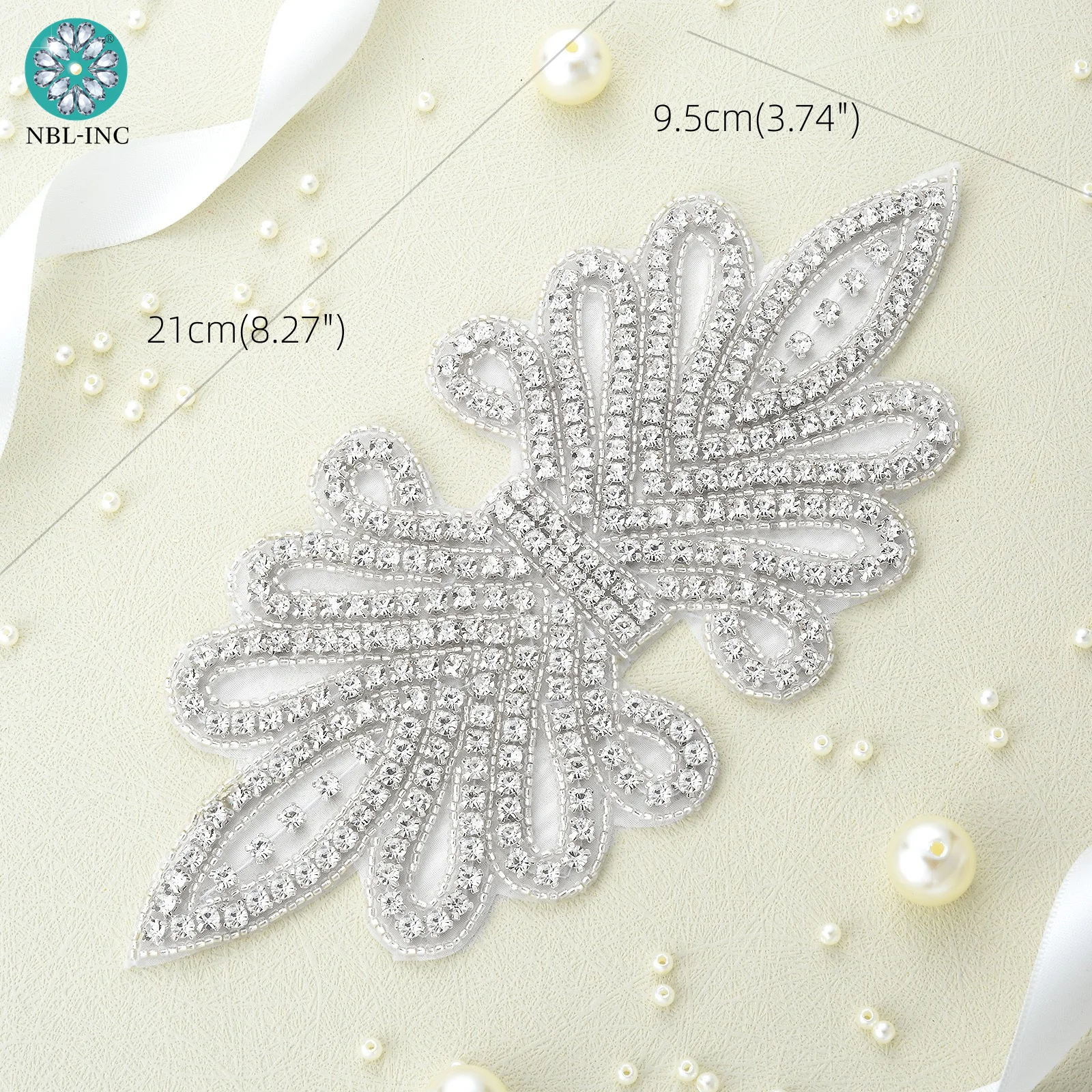 (1PC) Rhinestones bridal silver crystal applique gold beaded patches iron on applique trim AB color for wedding dress WDD0025-S