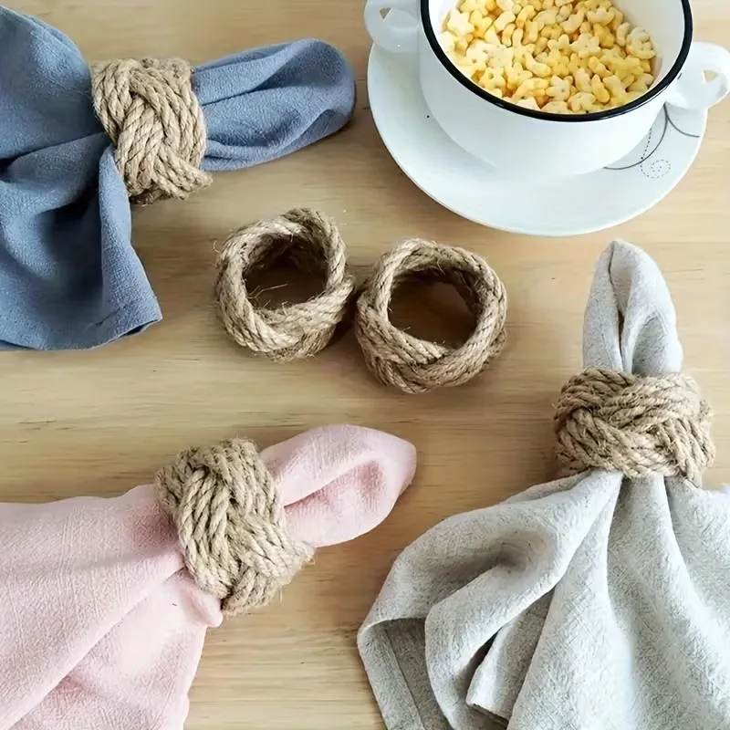Jute Napkin Rings Natural Twisted Rope Holders for Daily Dining Holiday Table Setting Kitchen Decor Casual Entertaining TMZ
