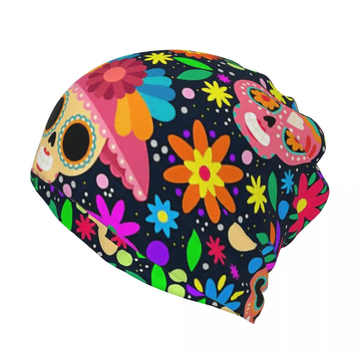 Sugar Skull Mexican Flower Halloween Day Of The Dead Bandana Neck Gaiter Wrap Scarf Multi-use Headwear Beanies Hat Windproof