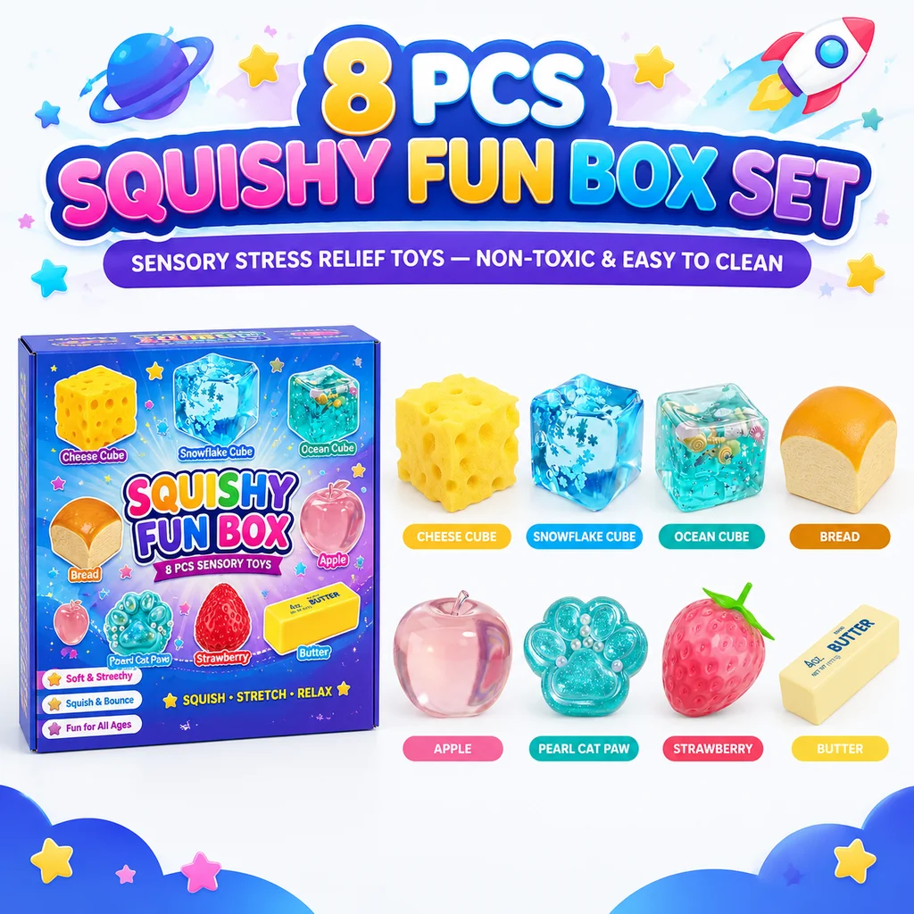 8 PCS Squishy Fun Box Set Sensory Stress Relief Toys Slow Rebound Crunchy Squeeze Ball Fidget ASMR Anti Stress Toy Adults Gift