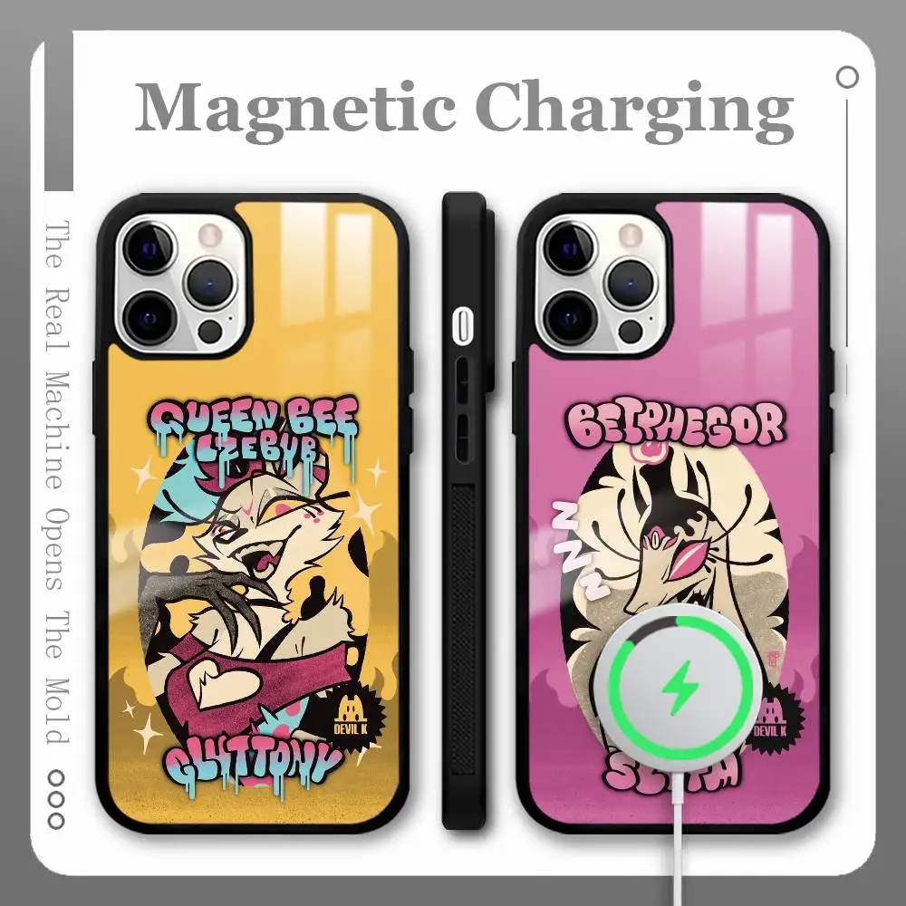 أنيمي H-HelluvaS B-Boss جراب هاتف MagSafe المغناطيسي آيفون 16 15 14 13 12 11 برو زائد ماكس شاحن لاسلكي صغير Funda