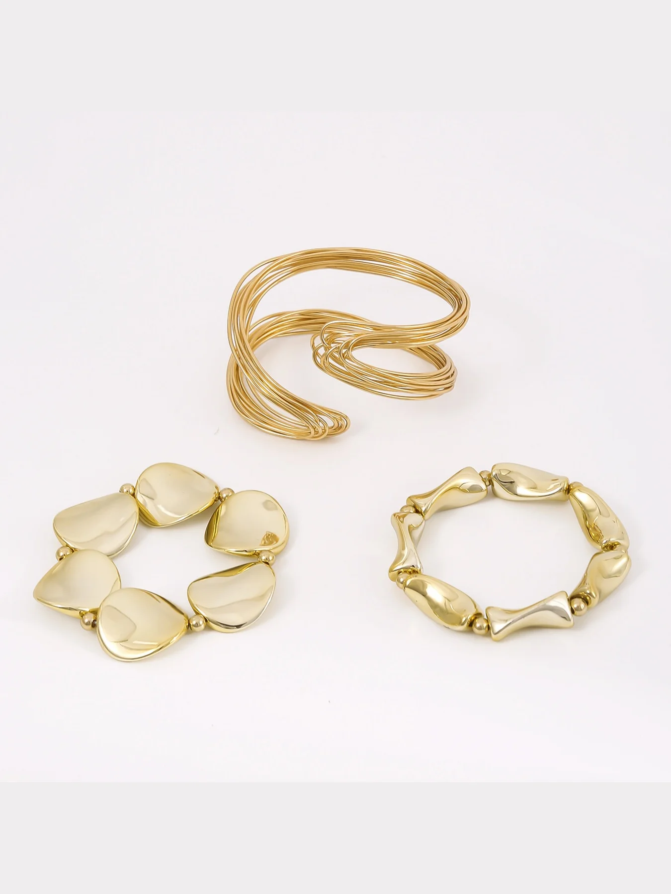 Geometric Twisted Lines Open Cuff Bracelet and Bangle Set for Women