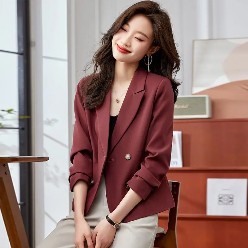 Short Suit Jacket for Women Spring Autumn New Design Double-breasted Slim-Fitting Blazer Female Fashion Casual Versatile Outwear