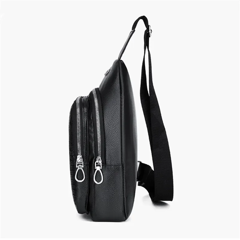 Casual Sports Crossbody Bag, Purse, Phone bag, Soft PU Leather Chest Bags For Men, White-Collar, Work, Business, Outdoors Travel