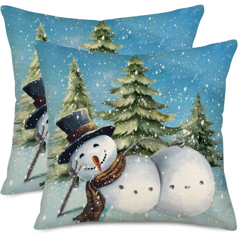 

Handsome snowman pillow set Blue 18x18 inches 2-piece set