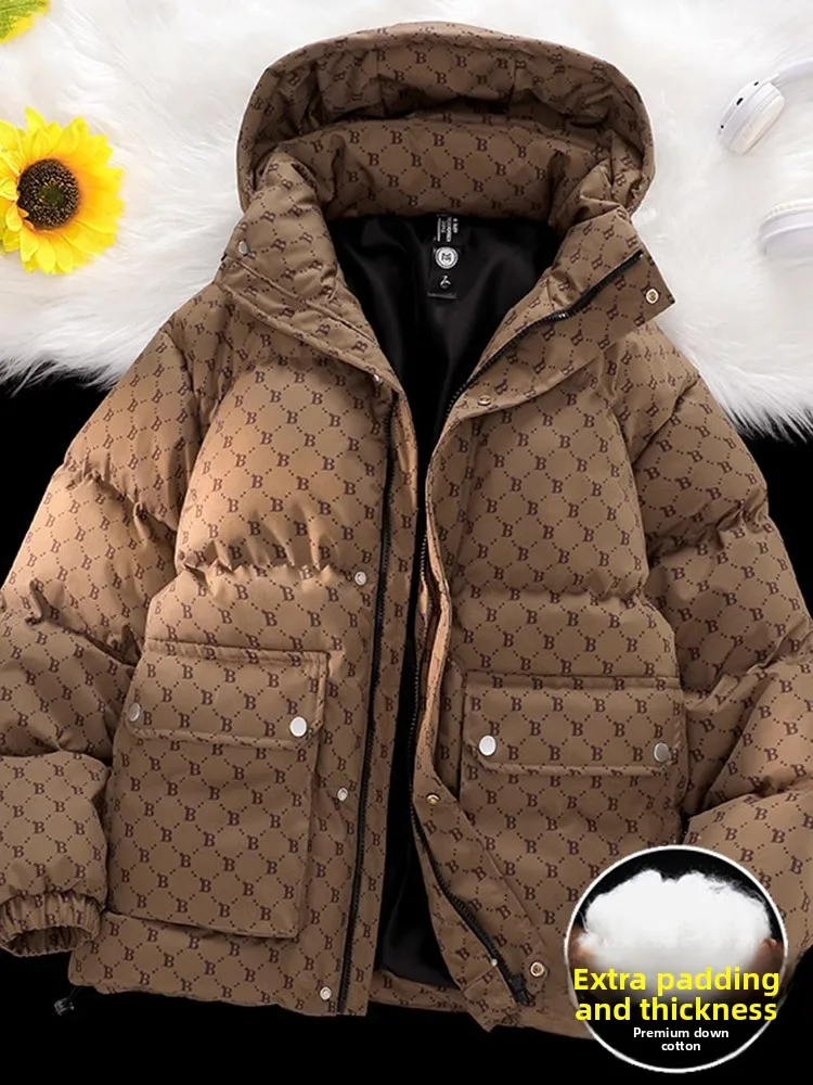 

Men's Winter Thiened down Cotton Jaet Coat Hooded Warm Cold-resistant Bread Sle Clothing Youth ular Loose Fit Long S...