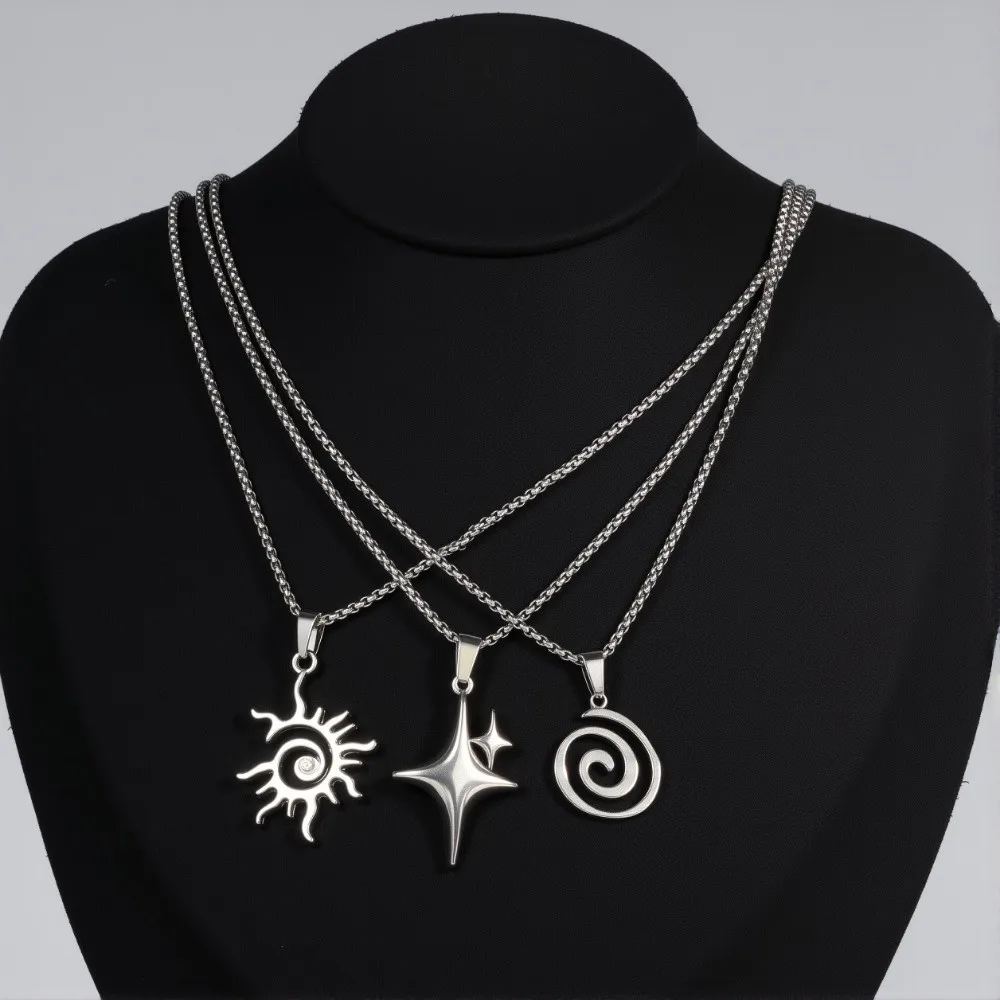 New Gothic Spiral Pendant Stainless Steel Punk Vortex Hollowed Y2K Metal Chain Jewelry Gifts