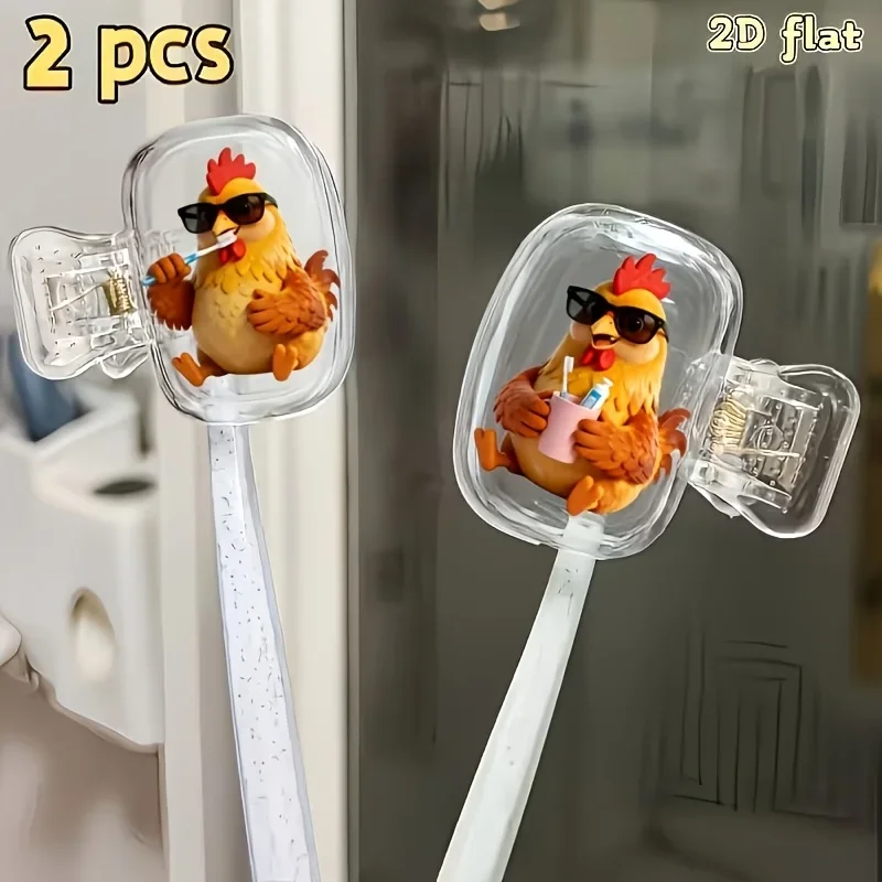 2pcs Chicken Portable Toothbrush Head Cover Ideal for Bathroom Bedroom Travel Essential Prevent Dirt Necessities Gift for Couple