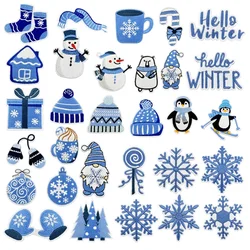 Ironing Patch Christmas Tree Cloth Decals Winter Blue Series Snowman Polar Bear Snowflake Embroidery Patches for Clothing