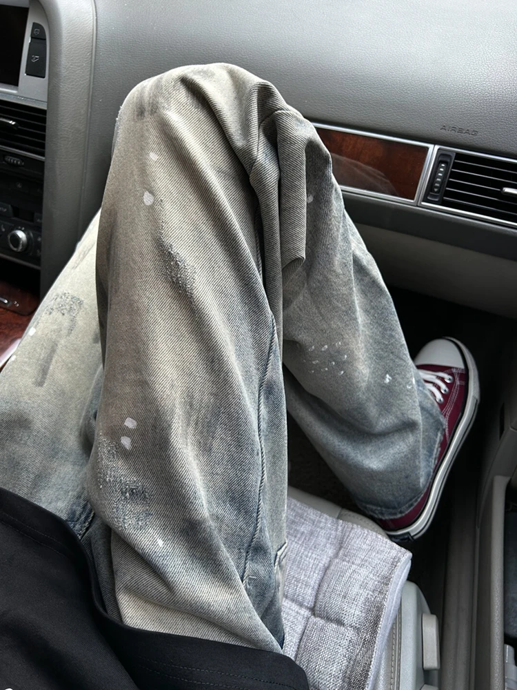 

Мужские повседневные джинсы прямого кроя в стиле хип-хоп, американского дизайна, свободные, с широкими штанинами, средней посадки, с эффектом потертости