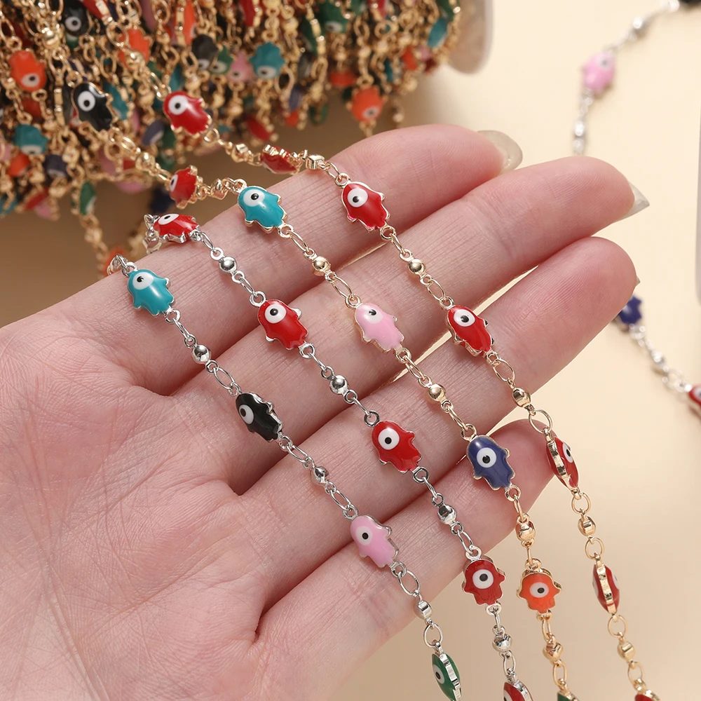 1Meter Crystal Oil Drop Beads Chains Enamel Evil Eye Chains For DIY Fashion Eyewear Necklace Bracelet Jewelry Making Accessories view 5