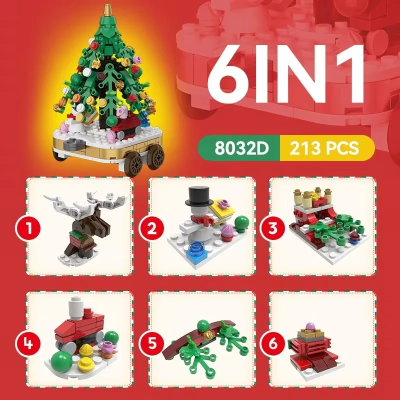 ﻿   Dorf Weihnachten Zug Urlaub Haus Schlitten Kutsche Weihnachtsbaum Modell Bausteine Ziegel Montage Kinder Weihnachtsgeschenk