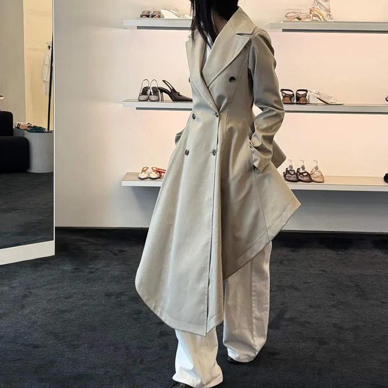 Women's Asymmetrical Trench Coat, Double-Breasted Mid-Length Jacket, High-Quality Versatile Coat, 2026, New Arrival, Y2K