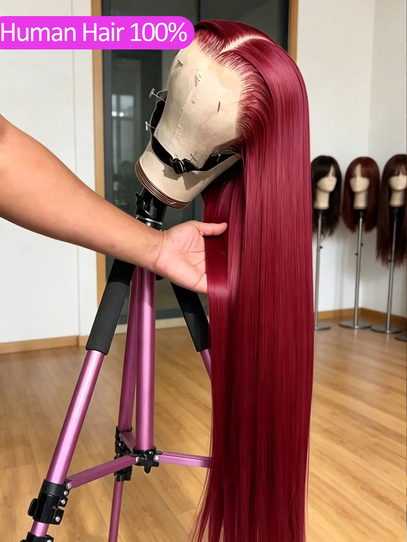 

38 Inch 99j Burgundy 13x6 Straight Lace Front Wigs Human Hair 220% Density HD Lace Front Wig Pre Plucked with Hairline Wine Red