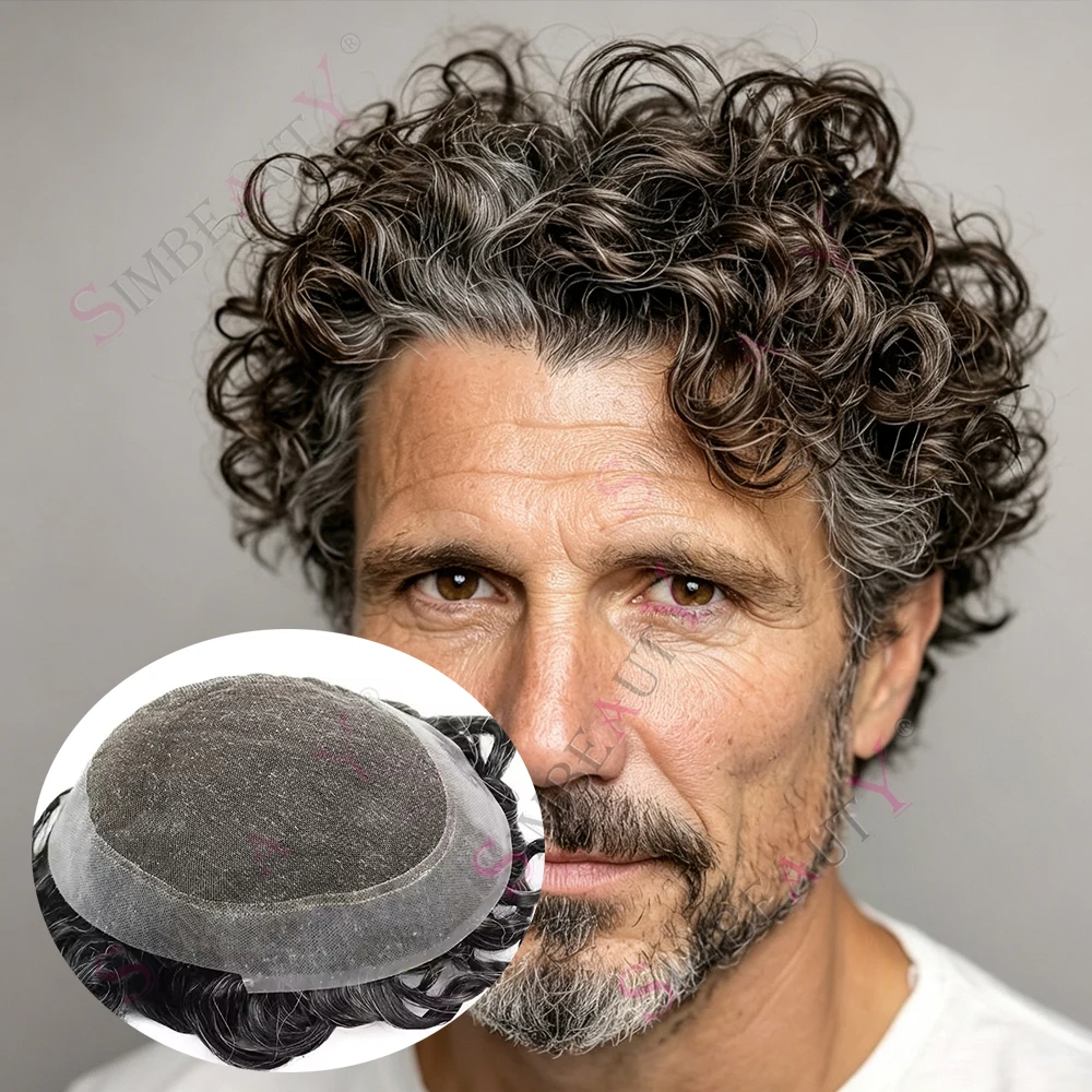 26MM Curly Male Hair Australia Men Prosthesis Toupee Swiss Lace with Undetectable 0.06mm PU Skin Human Hair Capillary Prothesis