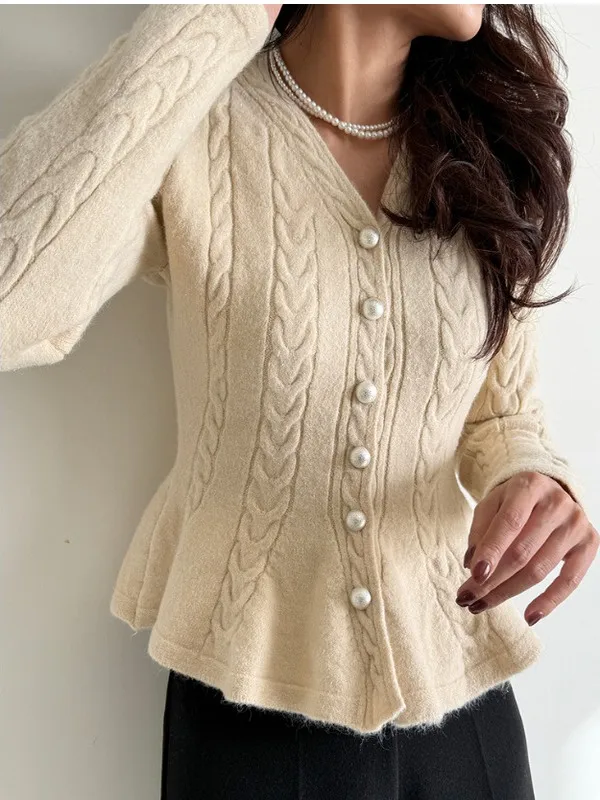 

Простой витой трикотаж с V-образным вырезом, женский весенний новый дизайн на пуговицах, сенсационный свитер, топ с Элеферой, кардиган для девочек