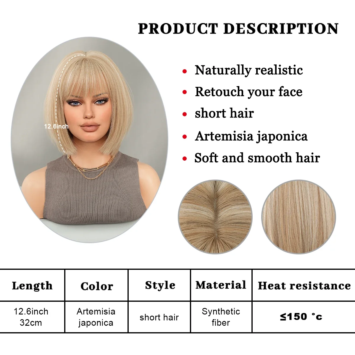 PARK YUN Short Straight Hair Blonde Wig for Woman Daily Cosplay Wig Highlight White Bob Wigs Synthetic Hair Heat Resistant