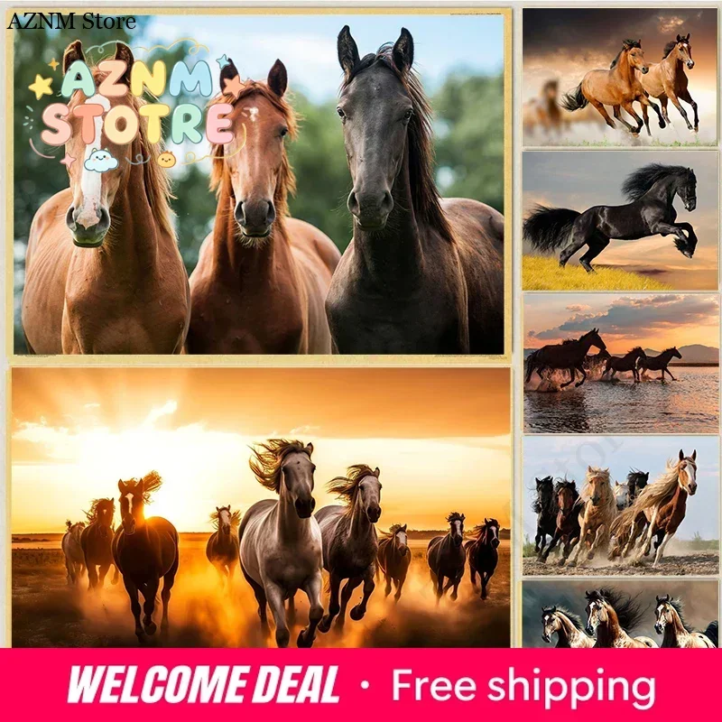 Handsome Horse Watercolor Painting Canvas Poster Animals Wall Art Pictures for Living Room Bedroom Playroom Modern Home Decor