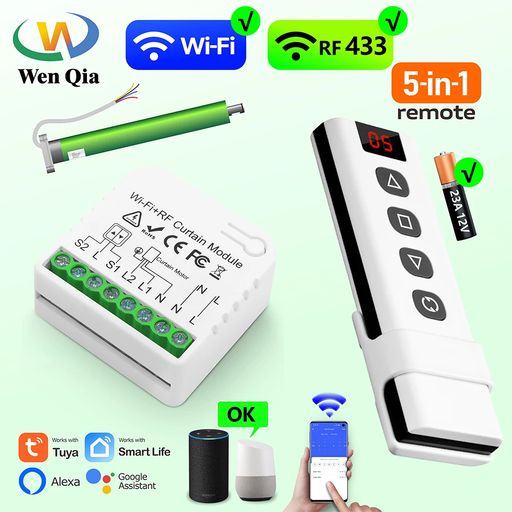 Interruptor WiFi RF para persiana enrollable, módulo inteligente Tuya para toldo de ventana, control remoto 5 en 1, temporizador, funciona con