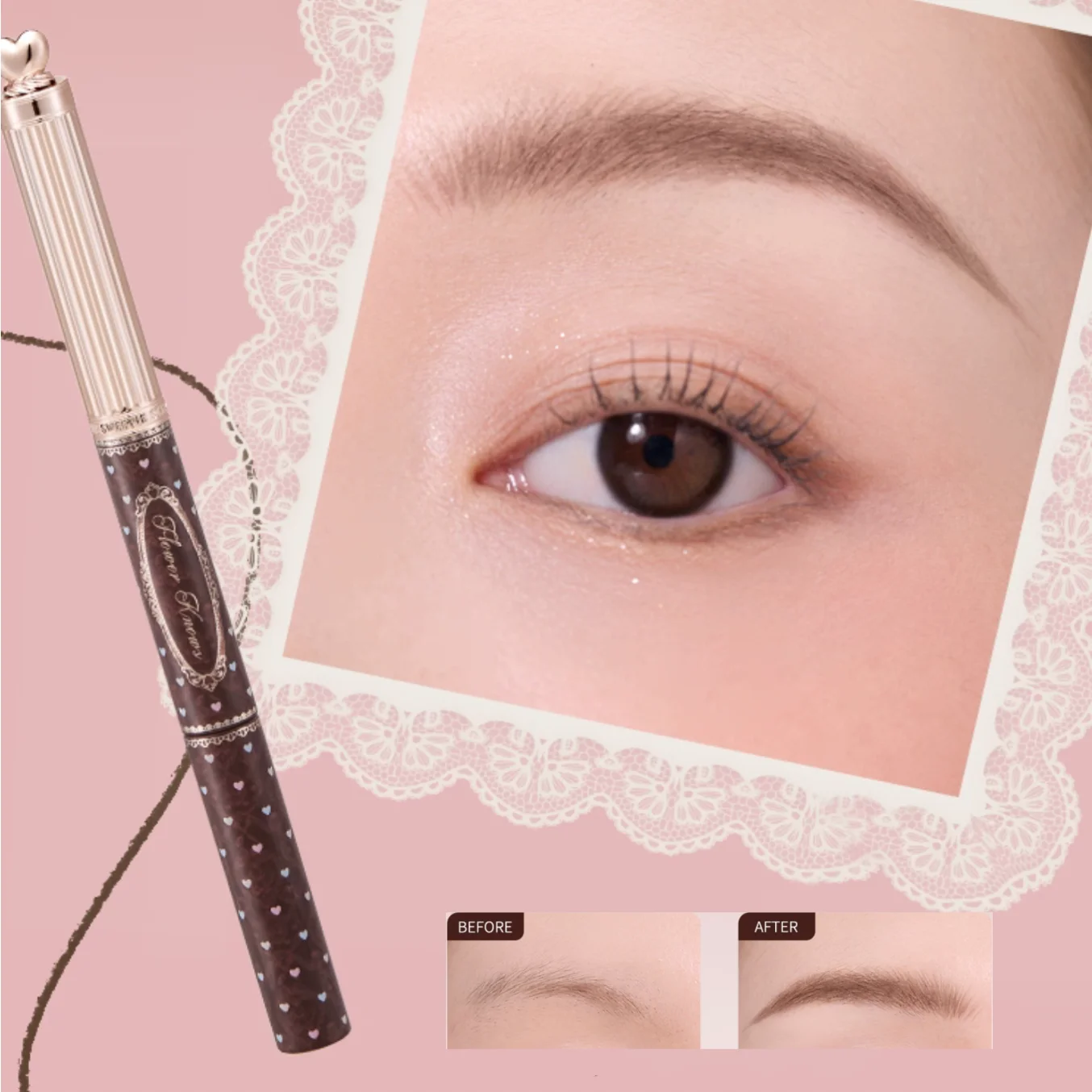 Flower Knows The Sweetie Bear Collection Dual-ended Brow Gel and Pencil Extremely Thin Eyebrow Gel Waterproof Makeup Cosmetics