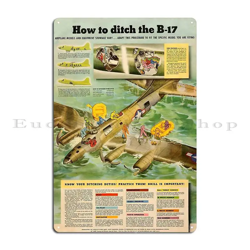 Vintage Wwii B 17 Emergency Ditching Procedure Poste Metal Signs Club Cinema Iron Rusty Wall Decor Tin Sign Poster