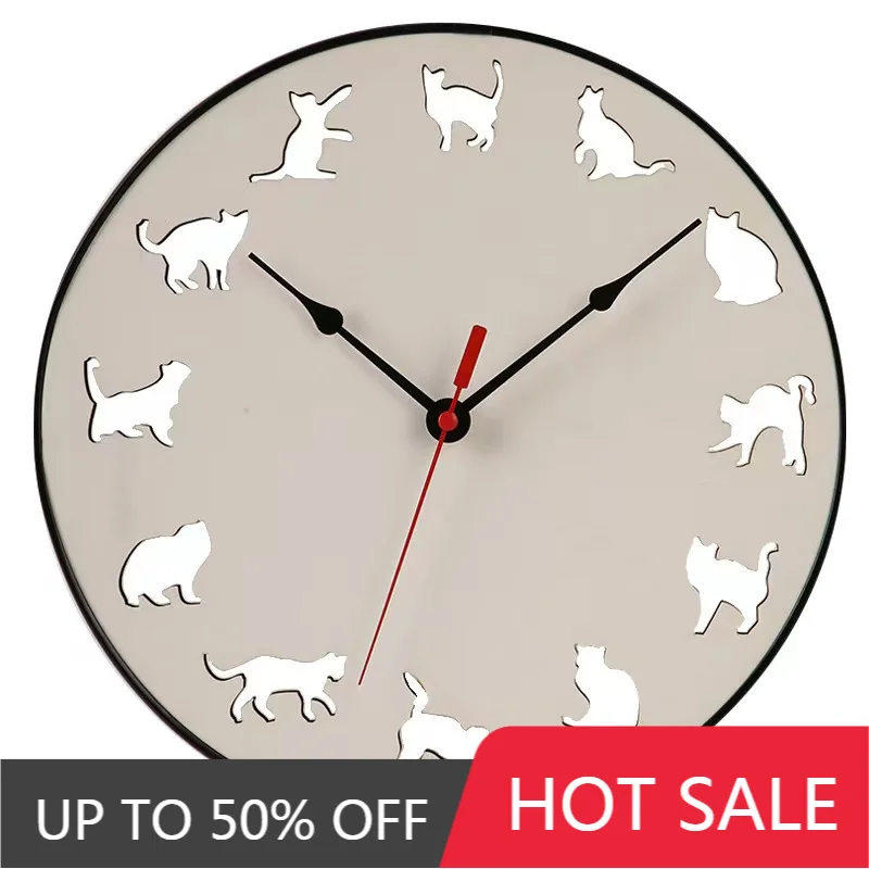 Wall Clock Cat Dog Silhouette Hanging Watch Creative Pet Animal Silent Clock Home Decor Wall Watch Living Room Entryway Supplies