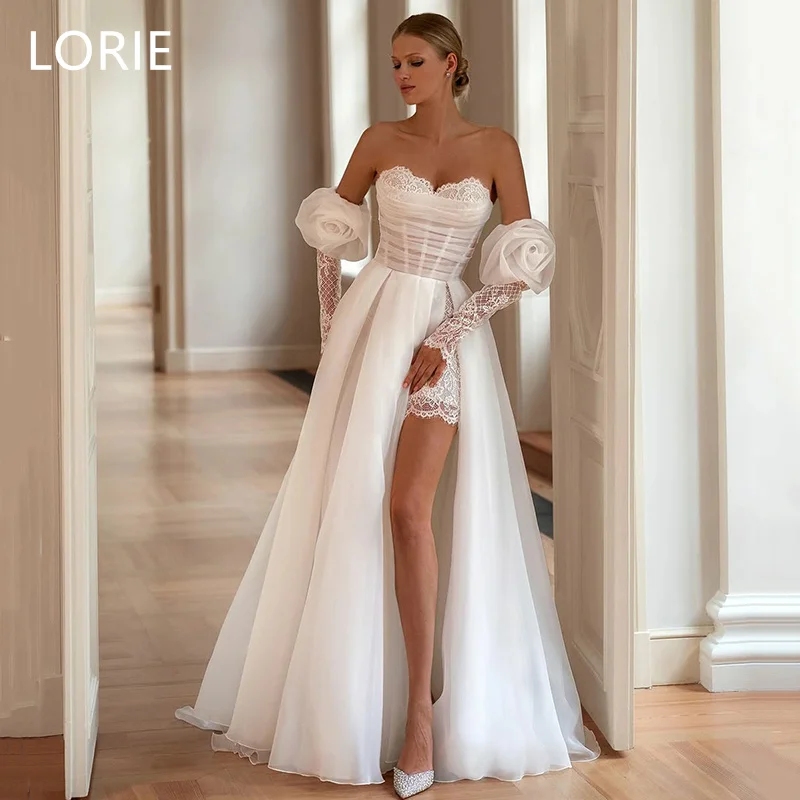 LORIE A-line Sexy Applique 3D Flowers On Shoulder Wedding Dress Backless Wedding Gowns Side Split Bride Gown Customized 2025