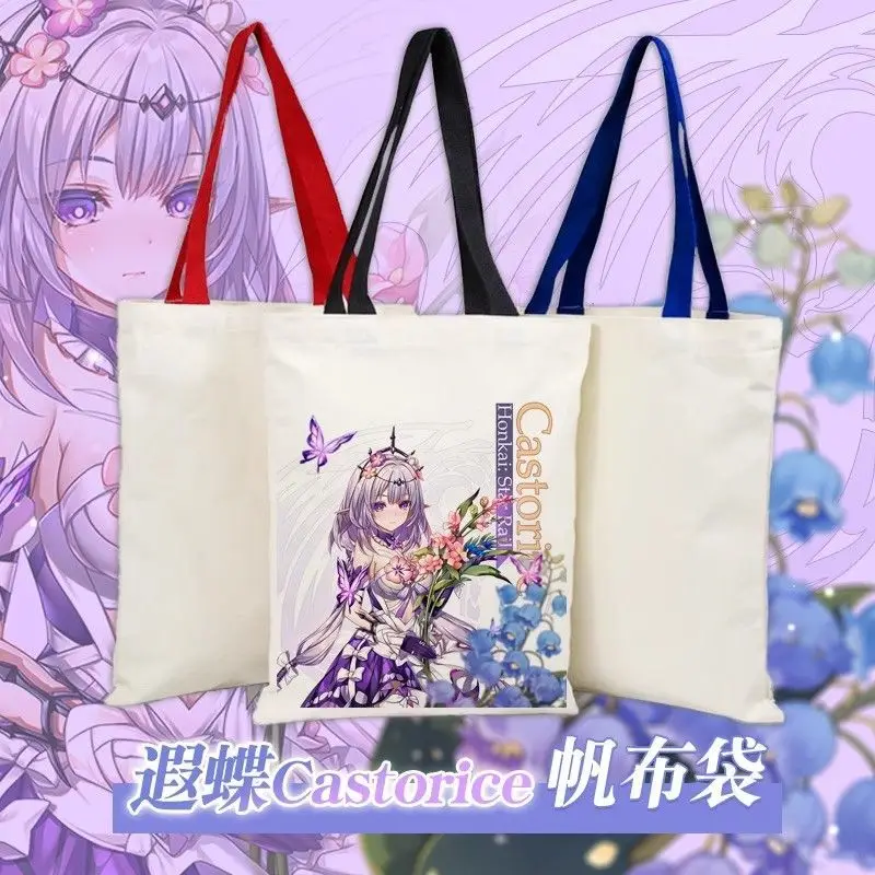 

2025 Anime Game Honkai: Star Rail Cos Castorice Unisex 35.5x39cm Cartoon Printed Canvas Shopping Tote Bag Present
