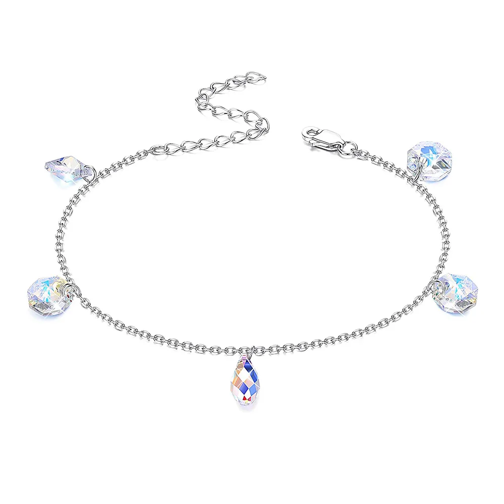 Pulseras con dijes de cristales austríacos en forma de lágrima, pulseras de cristales Aurora para mujeres y niñas, regalo de joyería para el día de Navidad, 7 "+ 2"