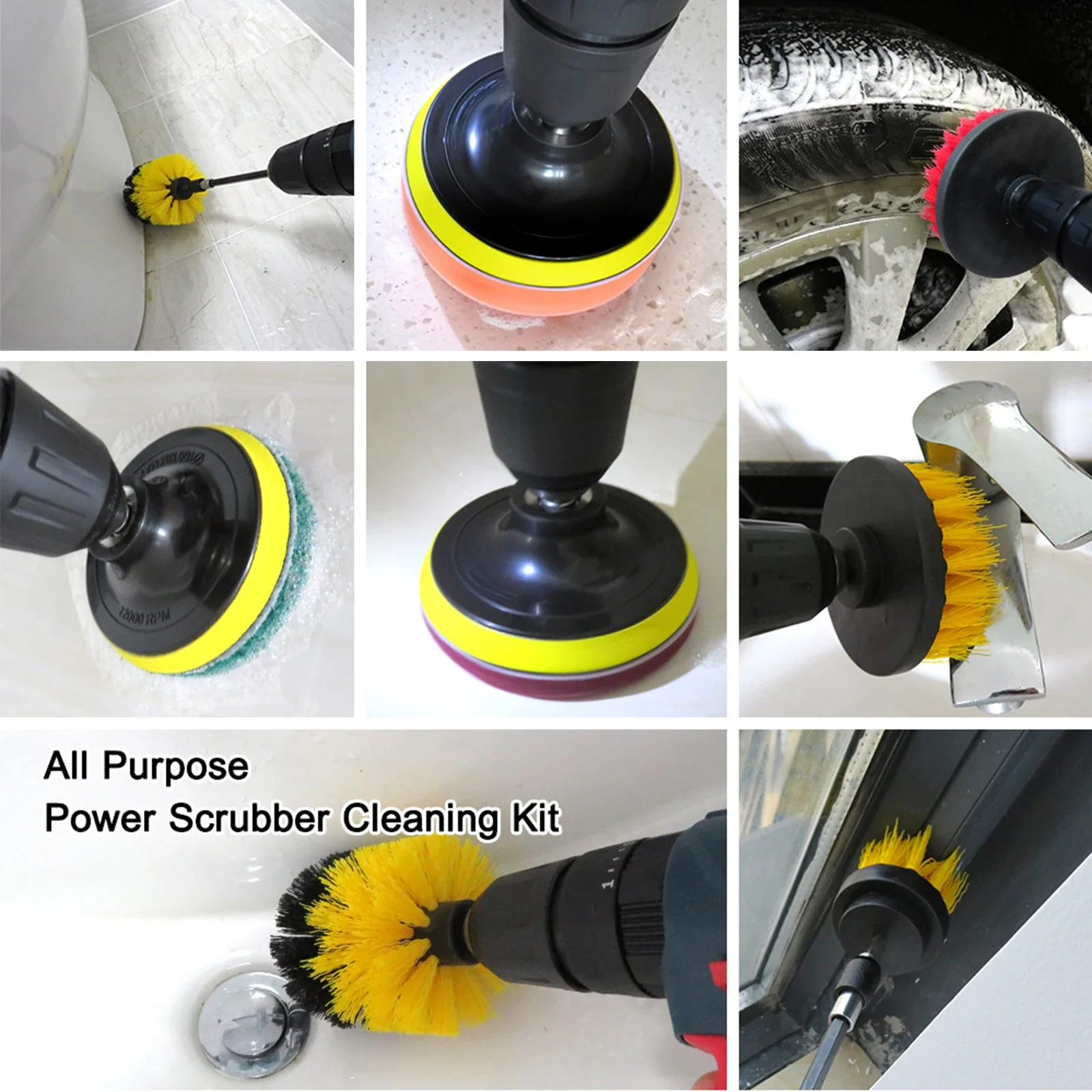 Electric Scrub Drill Brush Cleaner Kit, Power Scrubber for Cleaning Bathroom Bathtub, Tile Cleaning Tools, 4Pcs