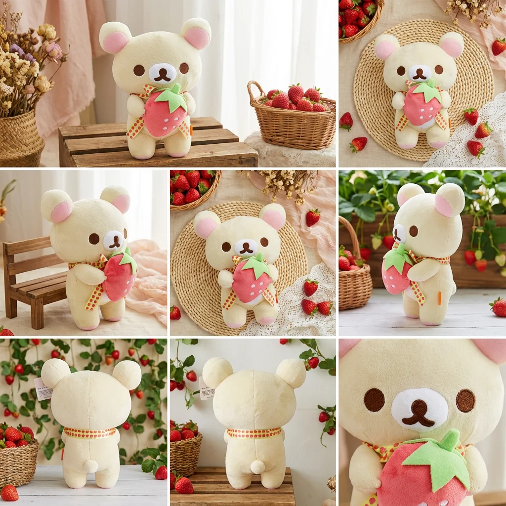 Erdbeer-Rilakkuma-Plüschtiere, bezaubernde Sakura-Bär-Stoffpuppe, Kawaii-Anime-Raumdekoration, exquisiter Begleiterbär, Plüschgeschenke