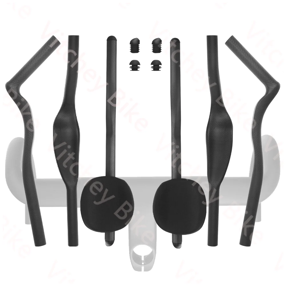Vitchey No Logo Carbon Fiber TT Handlebar, Aero Extended Rest Handlebar, Road Bike Fixed Gear Triathlon Time Trial Cycling Parts