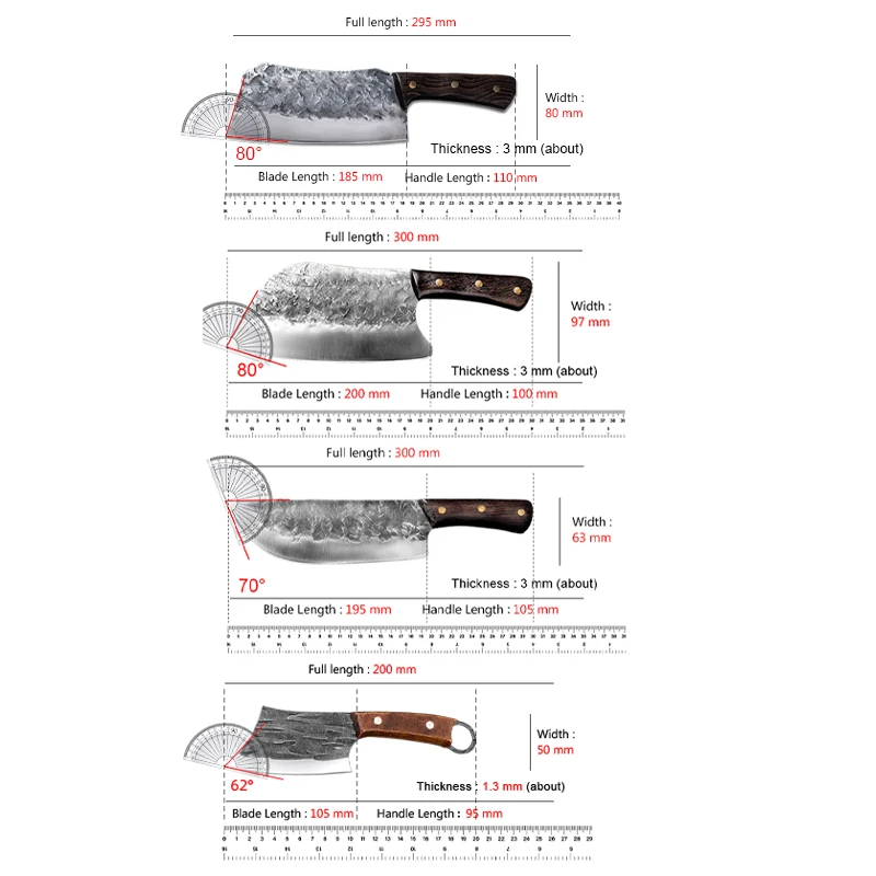 Professional Kitchen Knife Handmade Forged Chefs Butcher Cleaver Knife Stainless Steel Wooden Handle Fish Boning Knife Cooking