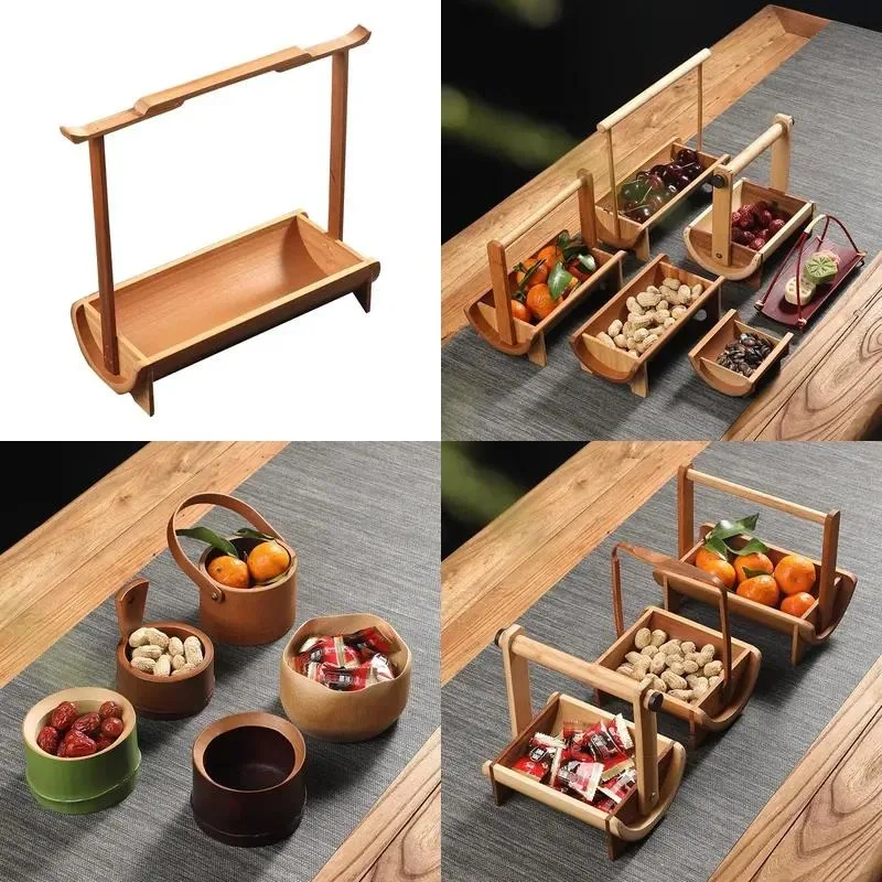 for Retro retro Chinese rectangular light luxury refreshment tray fruit dessert tray creative home storage basket