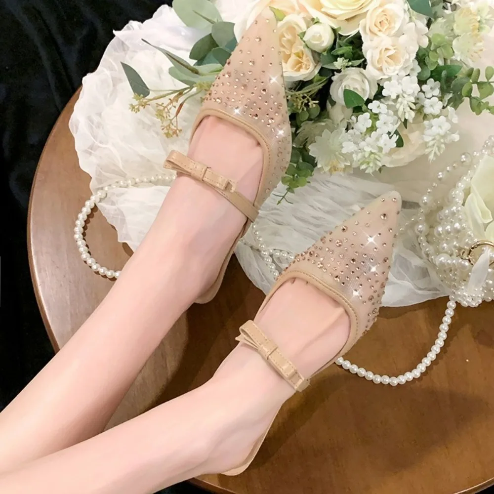 

Fashion Stylist New Elegant Rhinestone Bow Strap Wrapped Slippers Women's Pointed Toe Sandals Temperament Comfort Women’s Shoes