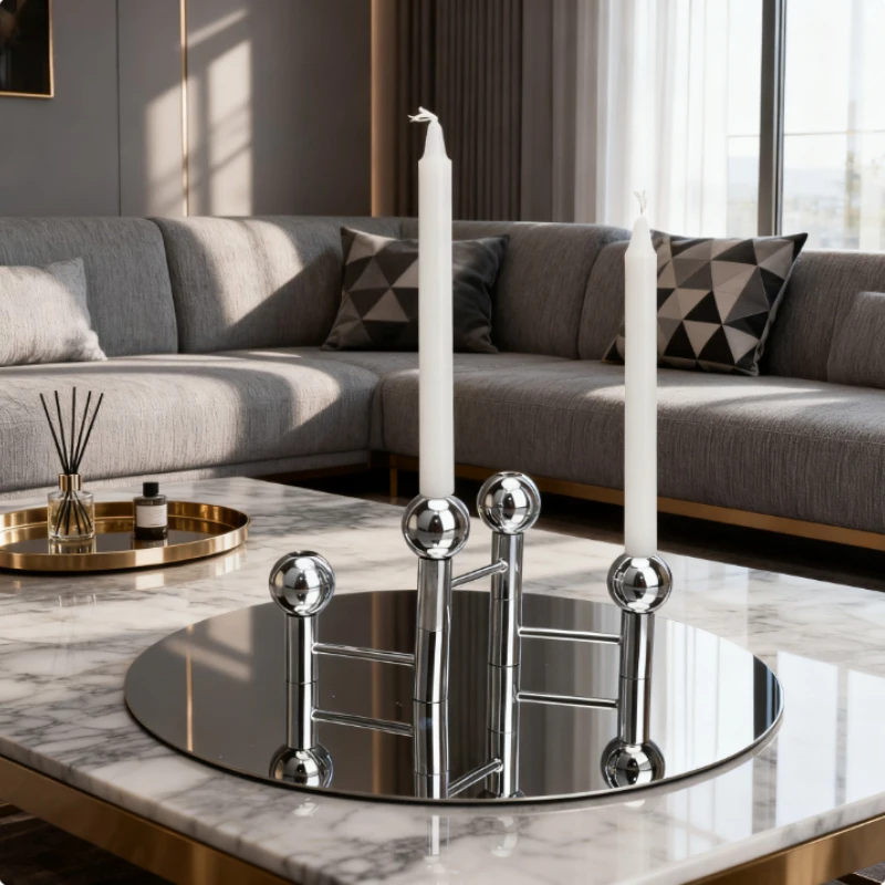 Nordic Simple Four-headed Candlestick Silver Rotatable Model Room Home Dining Table Living Room Tea Table Soft Decoration