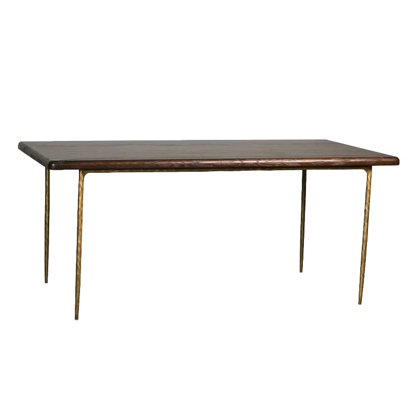 

Old wood forged dining table, metal feet small apartment with natural edge rectangular log tea table