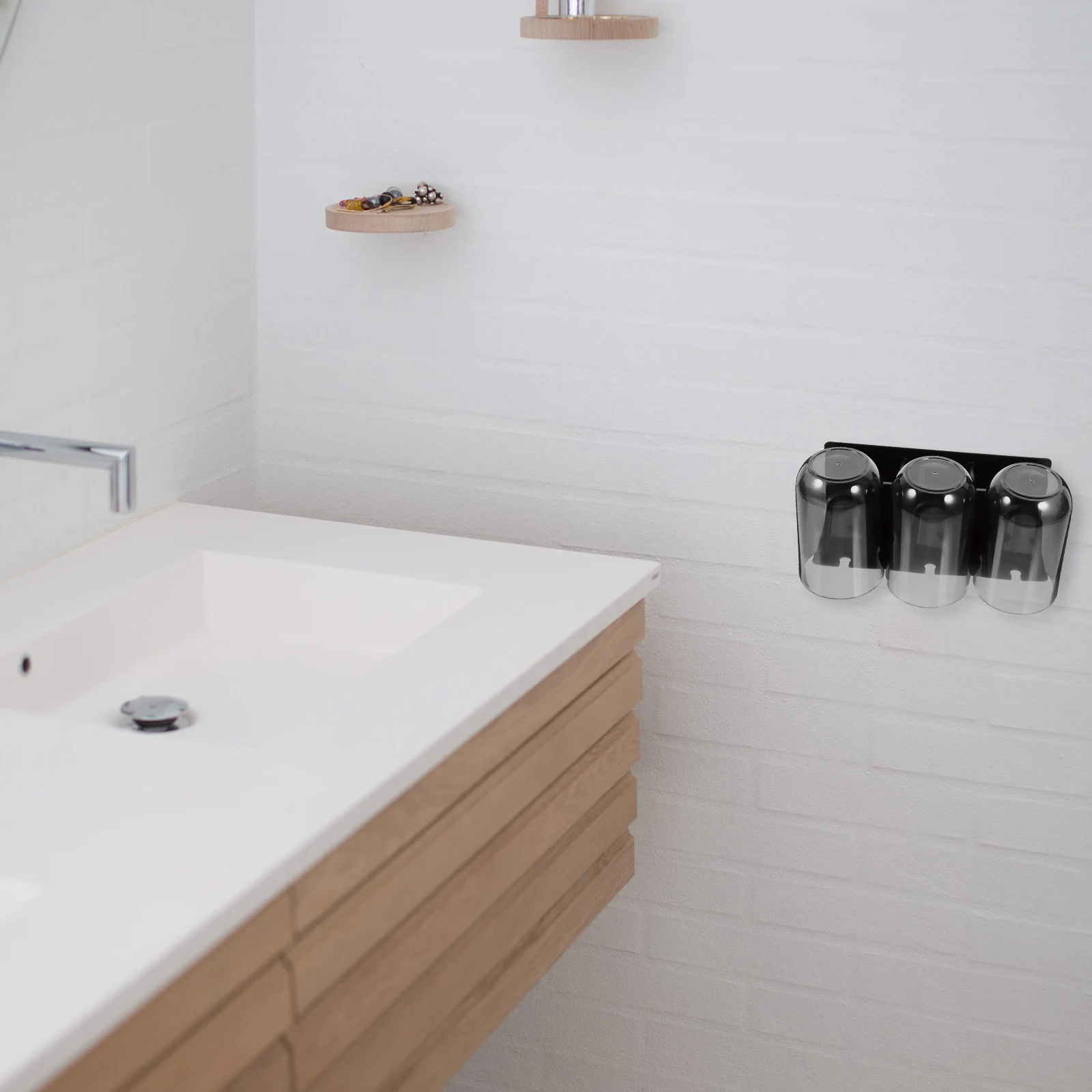 

1 set Space Aluminum Bathroom Storage Rack No Drilling Wall Mounted Organizer Toothbrush Holder PP Material Black