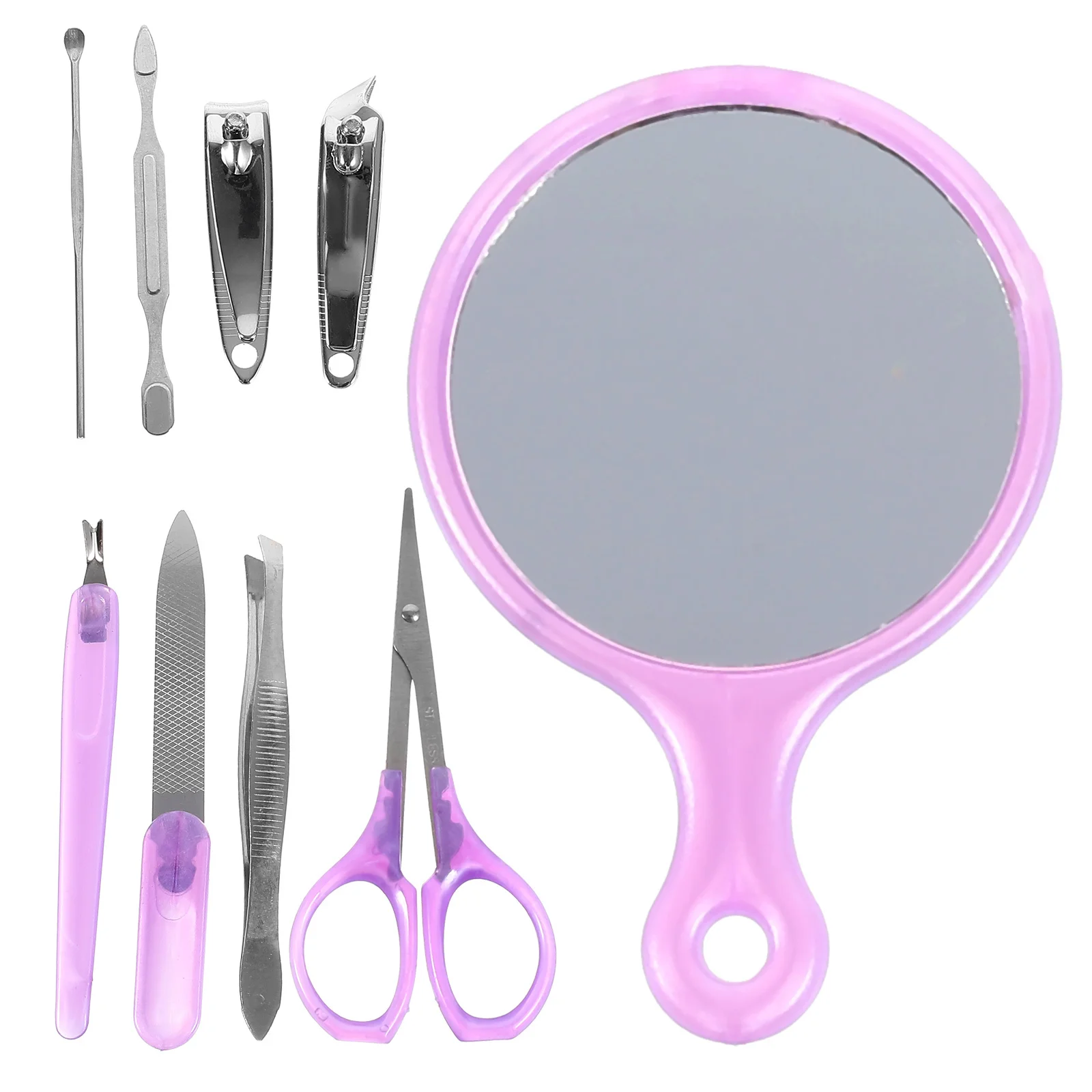 Set tagliaunghie 9 in 1 da 9 pezzi Kit manicure in acciaio inossidabile per donne Viaggi Campeggio Escursionismo Custodia per mele all'aperto Viola