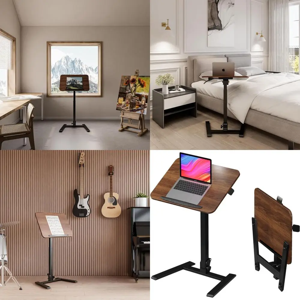 

25 Portable Sit-Stand Desk with Wheels, Adjustable Height, Space-Saving Laptop Desk for Home Office, Craft, Study - Brown