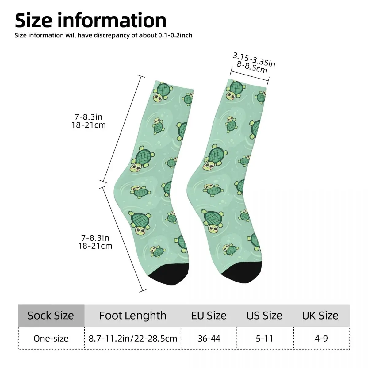 All Seasons Crew Stockings Cute Cartoon Green Turtle Pattern Socks Harajuku Long Socks for Men Women Valentine's Day Gifts