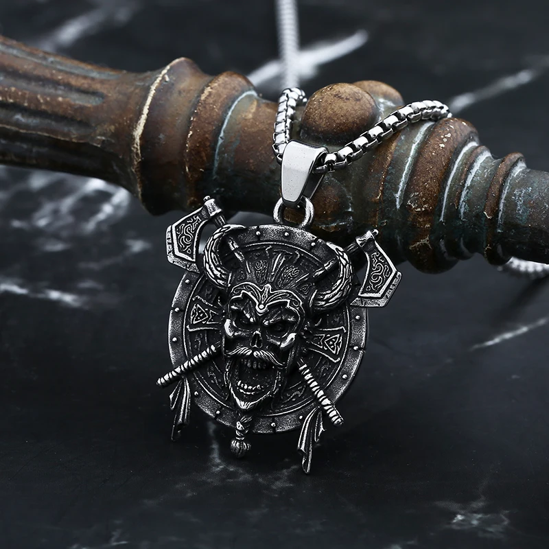Biker 2024 New Punk 316L Stainless Steel Unique Style Viking Roman Helmet Mask Knight Axe Wrrior Pendant Necklace For Man Women - view 2