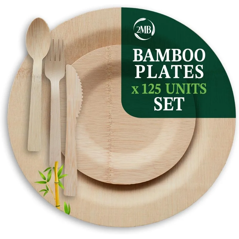 

Eco-Friendly Bamboo Reusable Round Plates Set - 125 Pieces, 11 and 7 Dinnerware & Accessories