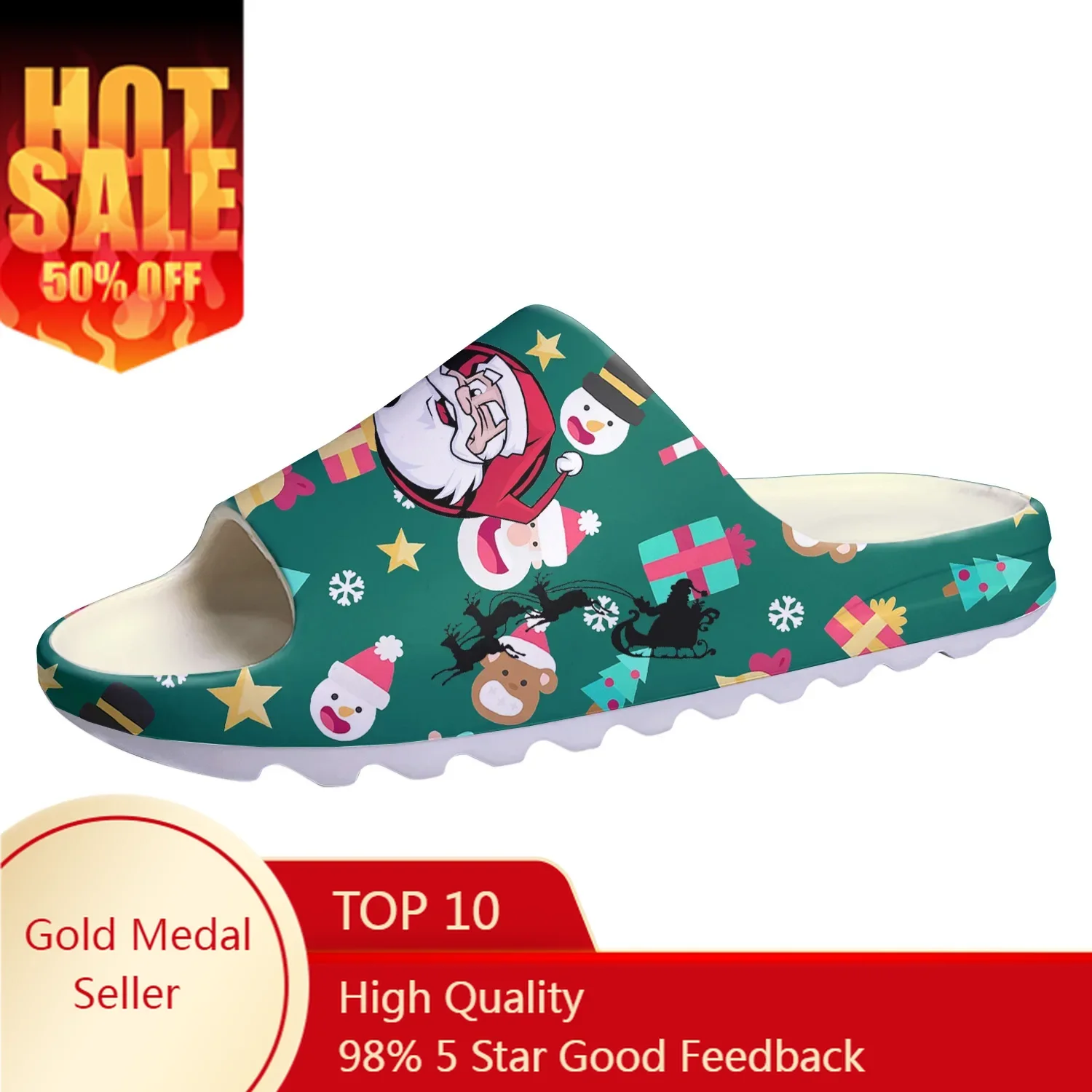 Christmas Santa Claus Gift Soft Sole Sllipers Home Clogs Step On Water Shoe Mens Womens Teenager Bathroom Custom Made Step in